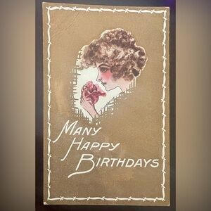 3/$20 💜 Vintage POSTCARD Birthday Antique Edwardian Woman Cobb
